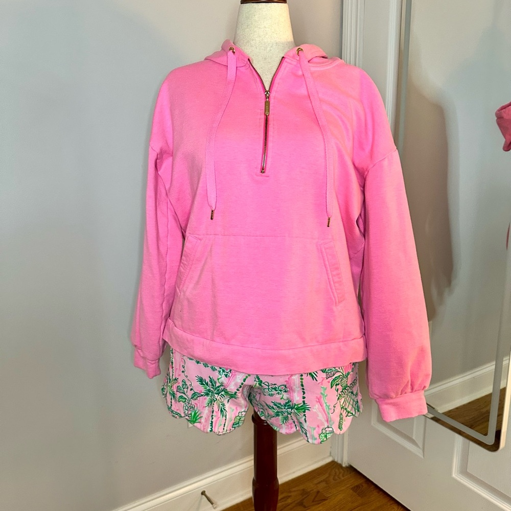 Lilly Suri Hoodie quarter zip in Pink Isle L